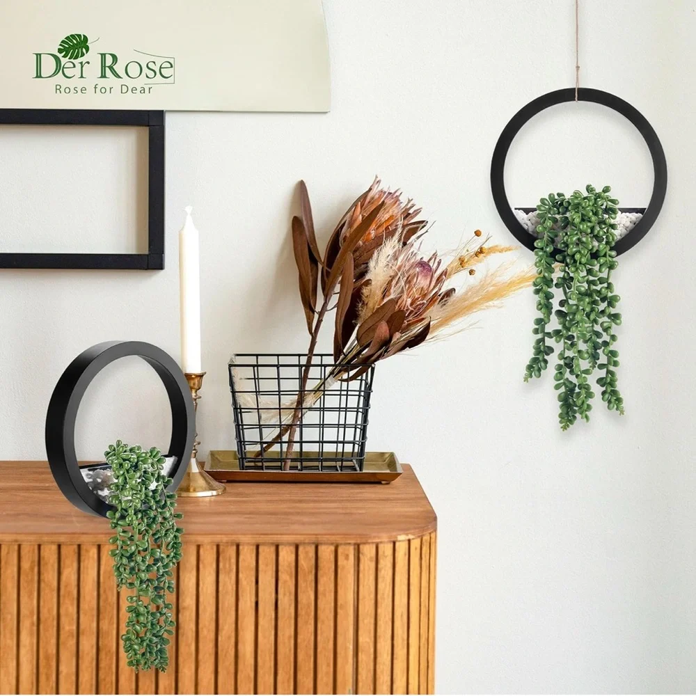 2 Pack Fake Plants Hanging Artificial Plants in Black Pots Boho